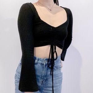 SHEIN Bell sleeve drawstring ruched front tee